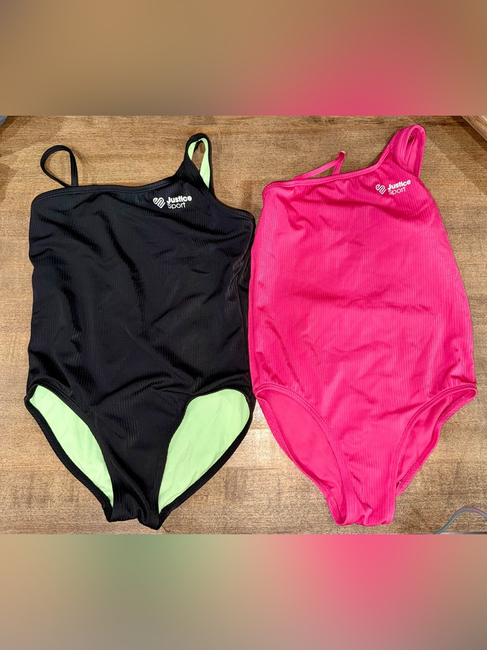 Justice Kids One-Piece Swimsuits - Black with Lime Accent & Hot Pink